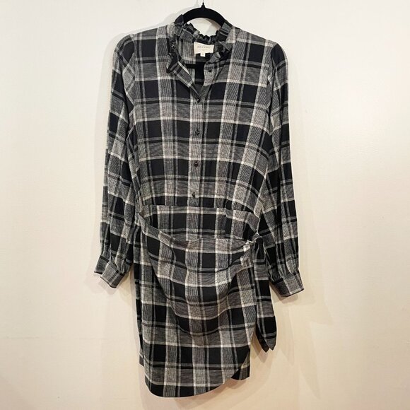 Last Chance EUC Sézane Capri Flannel Mini Wrap Shirtdress Washington Check 38, 6 - Picture 1 of 9
